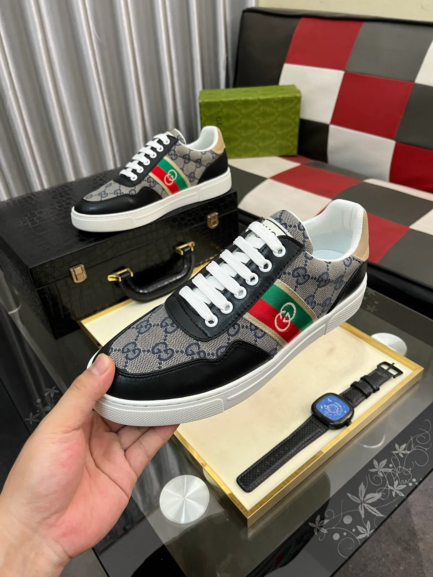 Men's shoes 💰440⌚️⌚️ (GUCCI) Men's casual shoes from Gucci's official website, the same style, the upper is made of cowhide with imported new brand elements Gucci, showing a good atmosphere, simple design, super versatile, 🐑 leather lining, air-cushion rubber outsole, size 38-443️⃣ colors available